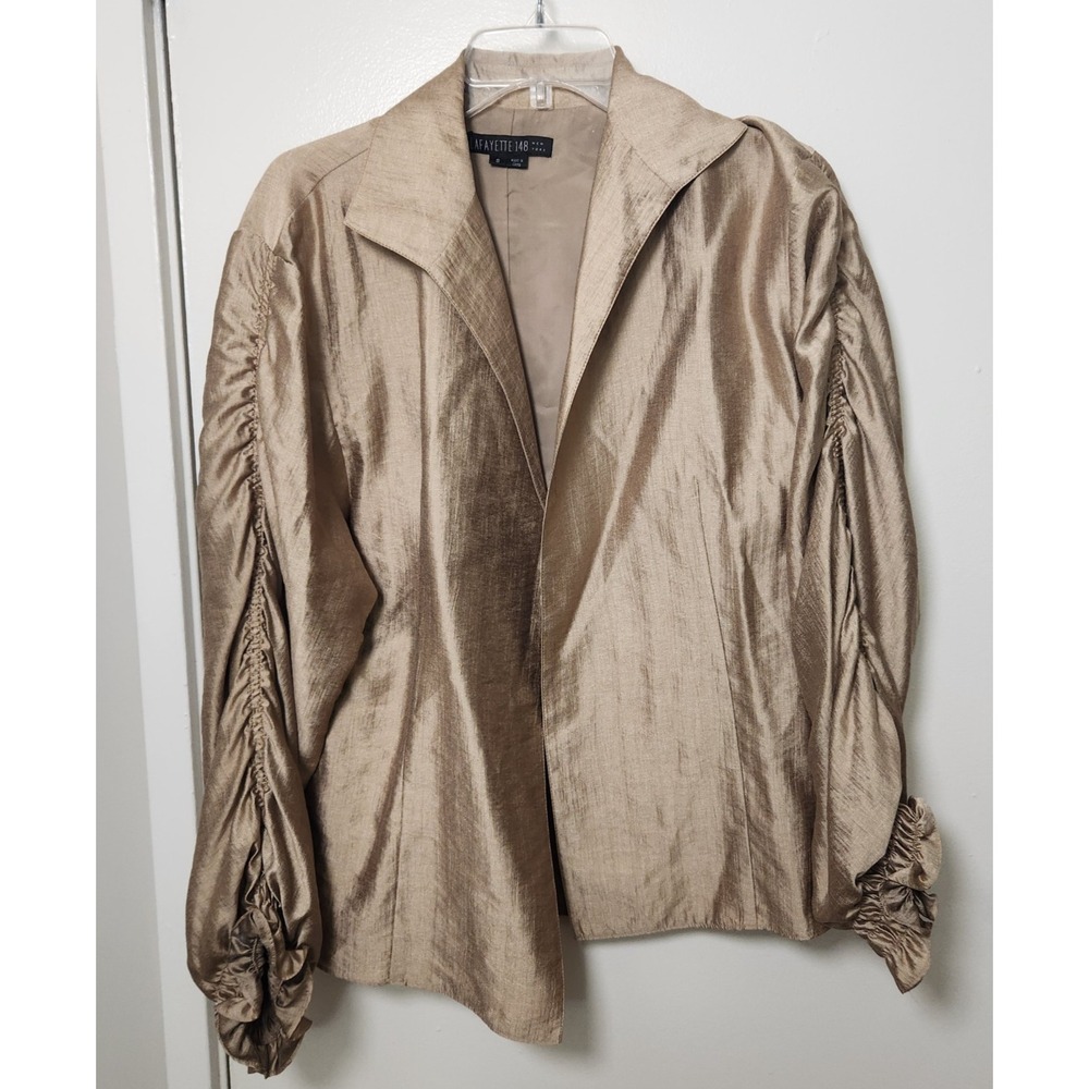 Lafayette 148 New York Metallic Gold Ruched Sleeve Evening Jacket Top No Belt Sm